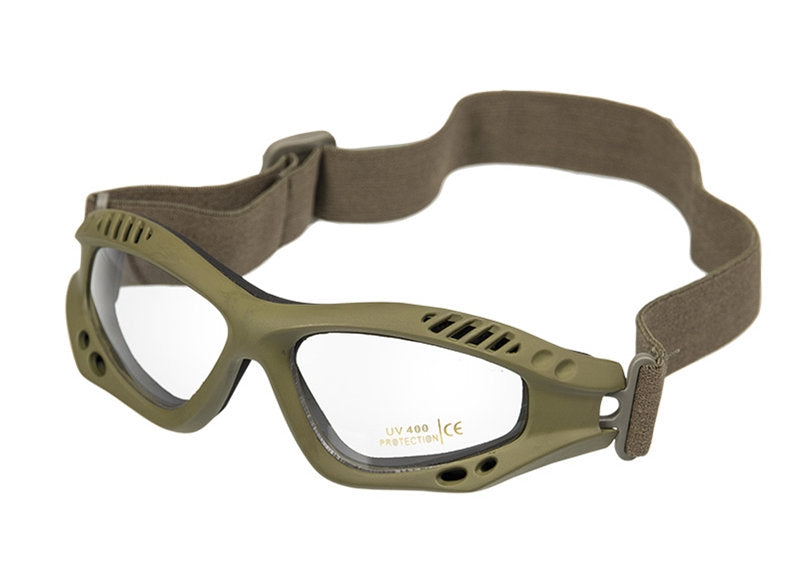 COMMANDO Brille Air Pro Oliv Klar – Airsoft Schutzbrille mit Lüftungssystem