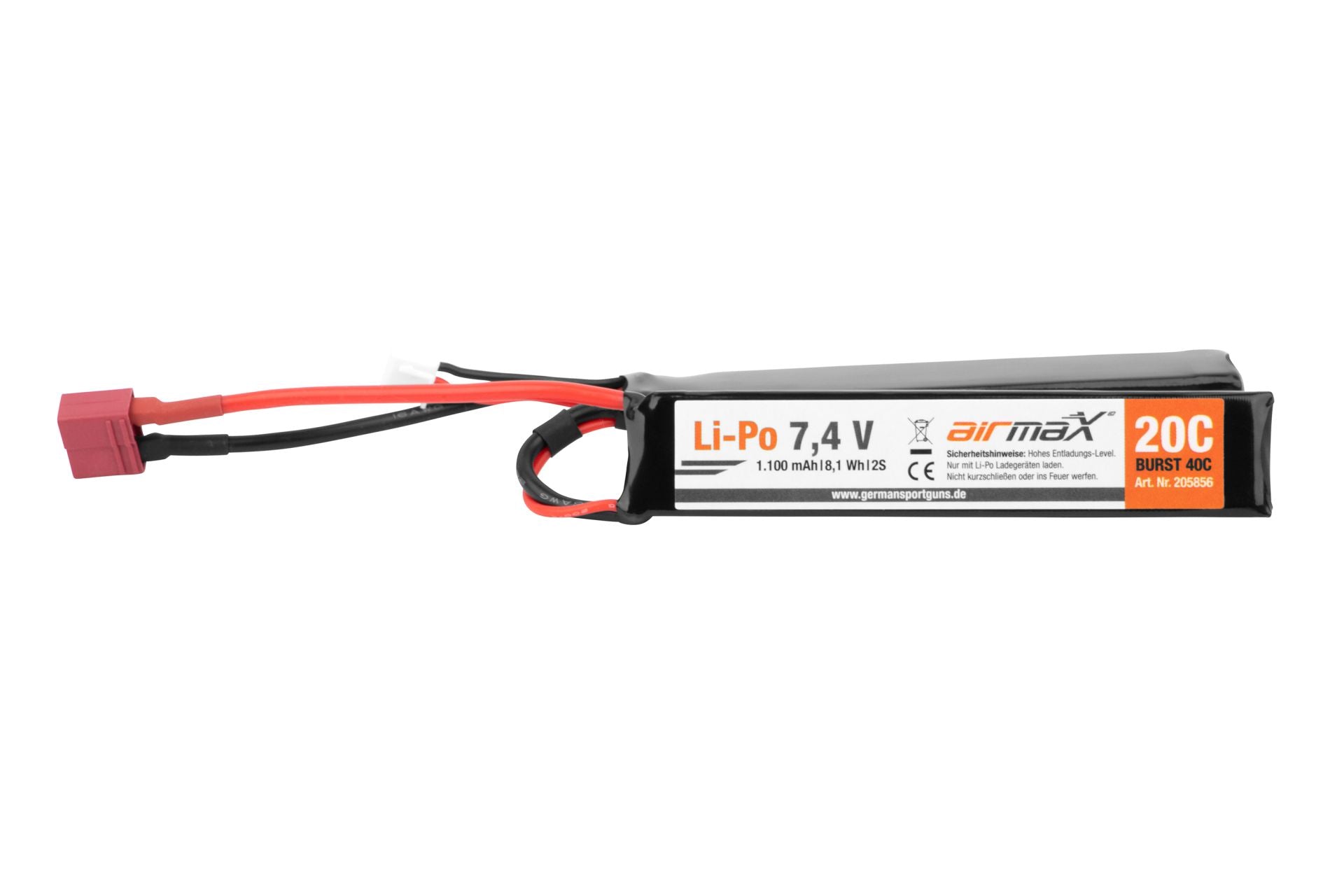 AirmaX 7,4V 1100mah 20c-40C Lipo Airsoft Nunchuk-Type Akku Dean-Stecker