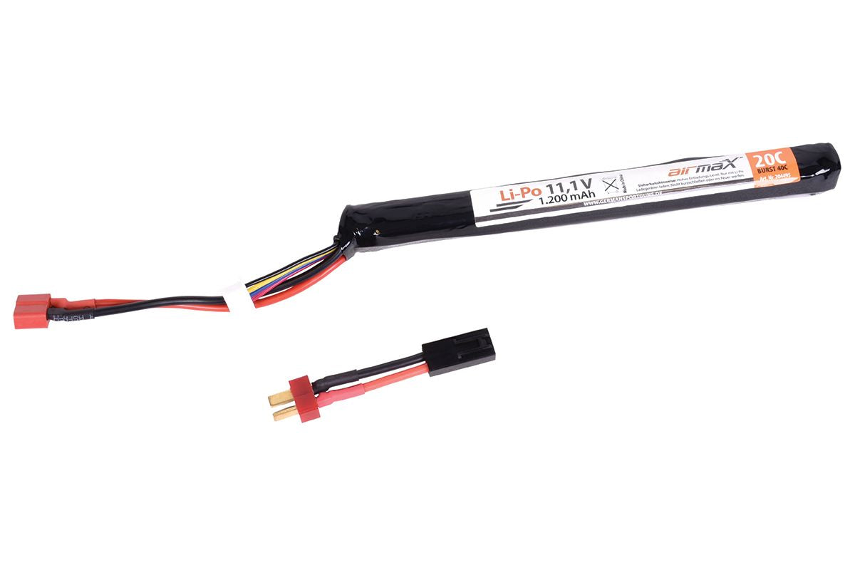 AirmaX 11,1V 1200mah 20c-40C Lipo Airsoft Akku Crane Stock T-stecker+Adaptor