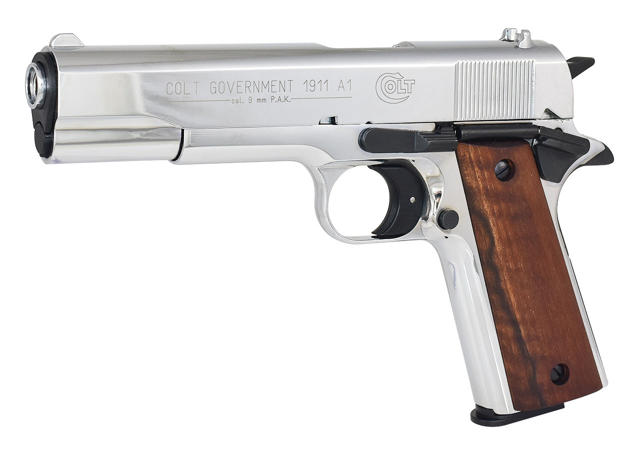 Colt  1911 A1 Polished Chrome Holzgriffschalen Schreckschuss 9mm PAK  