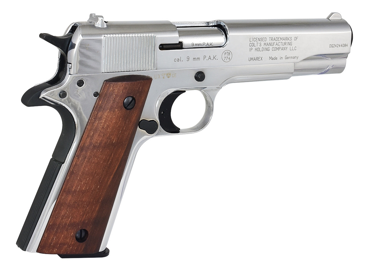 Colt  1911 A1 Polished Chrome Holzgriffschalen Schreckschuss 9mm PAK  