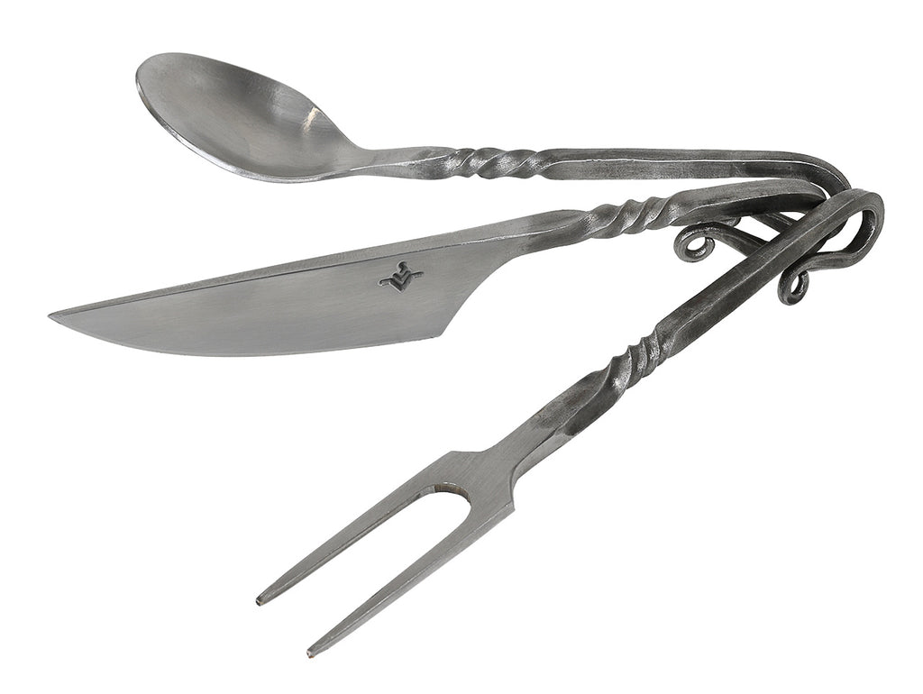 Njord mittelalterliches Besteckset, handgeschmiedet aus Edelstahl, inkl. Lederbeutel