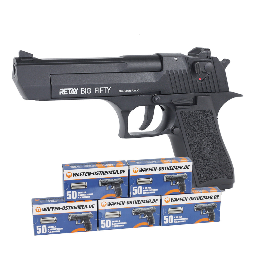 RETAY Big Fifty Black Schreckschusspistole 9mm PAK in Vollmetall +250 Knallaptronen