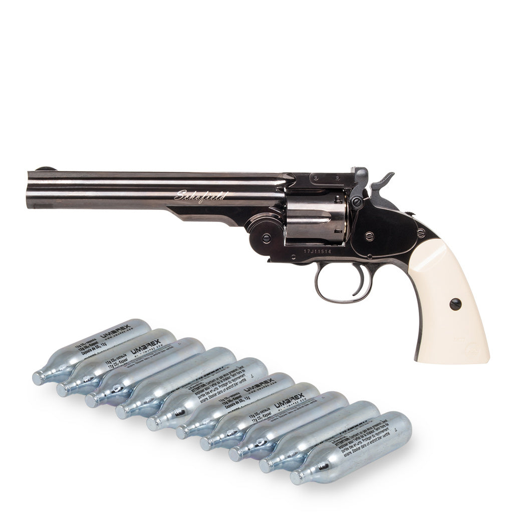 Schofield 6" CO2 Revolver Steel Grey 4,5mm Stahlrundkugel plus 10 Stück 12g CO2 Kapseln