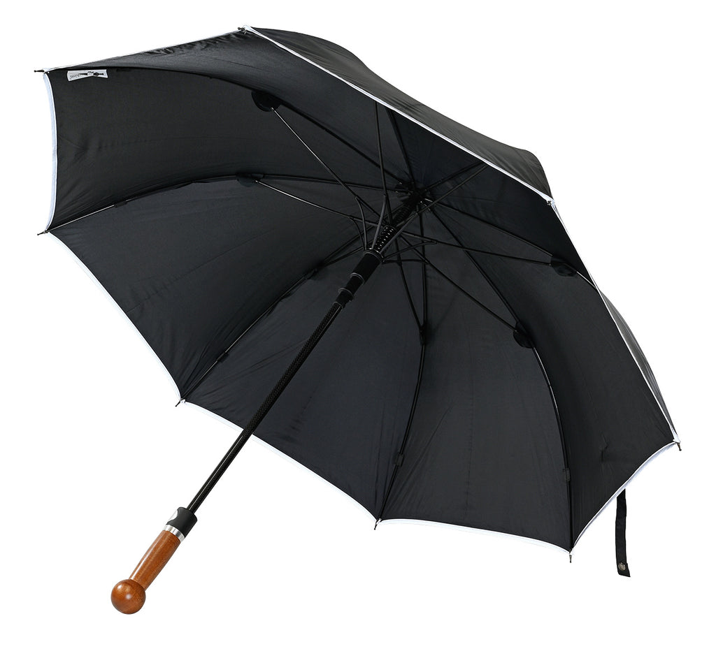 Sicherheitsregenschirm mit Nussbaumknauf und Reflektionsband