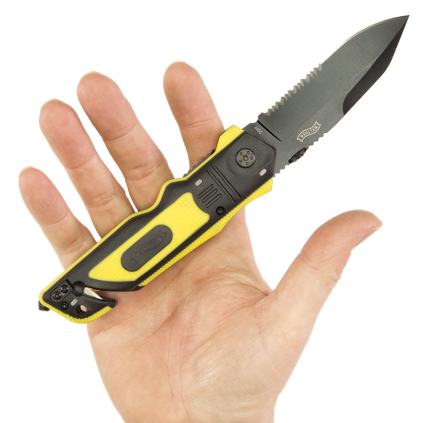 Walther Rescue Knife Rettungsmesser schwarz-gelber Griff