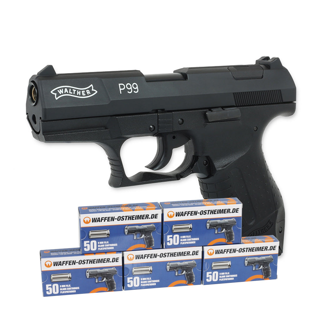 Walther P99 Schreckschuss Pistole 9mm PAK Sparset +250 Knallpatronen