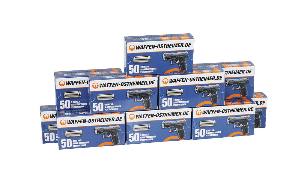 Waffen-Ostheimer Knallpatronen für Schreckschusspistolen 9mm PAK 500er + 3M Peltor Kapselgehörschutz