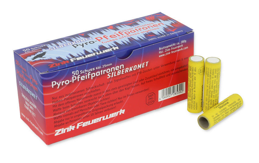 Pfeifpatronen mit Silberkomet 50 tlg. Zink Pyro für Schreckschuss 