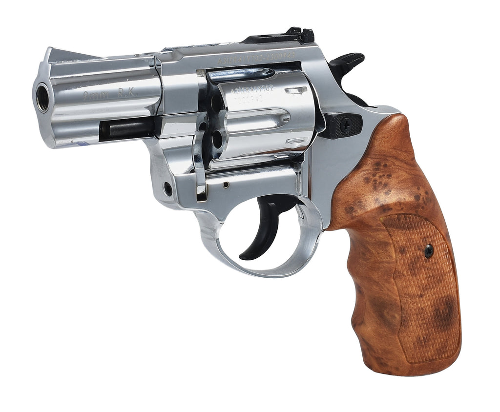 Zoraki R1 Schreckschuss Revolver 2,5 Zoll verchromt mit Griffschalen in Holzoptik