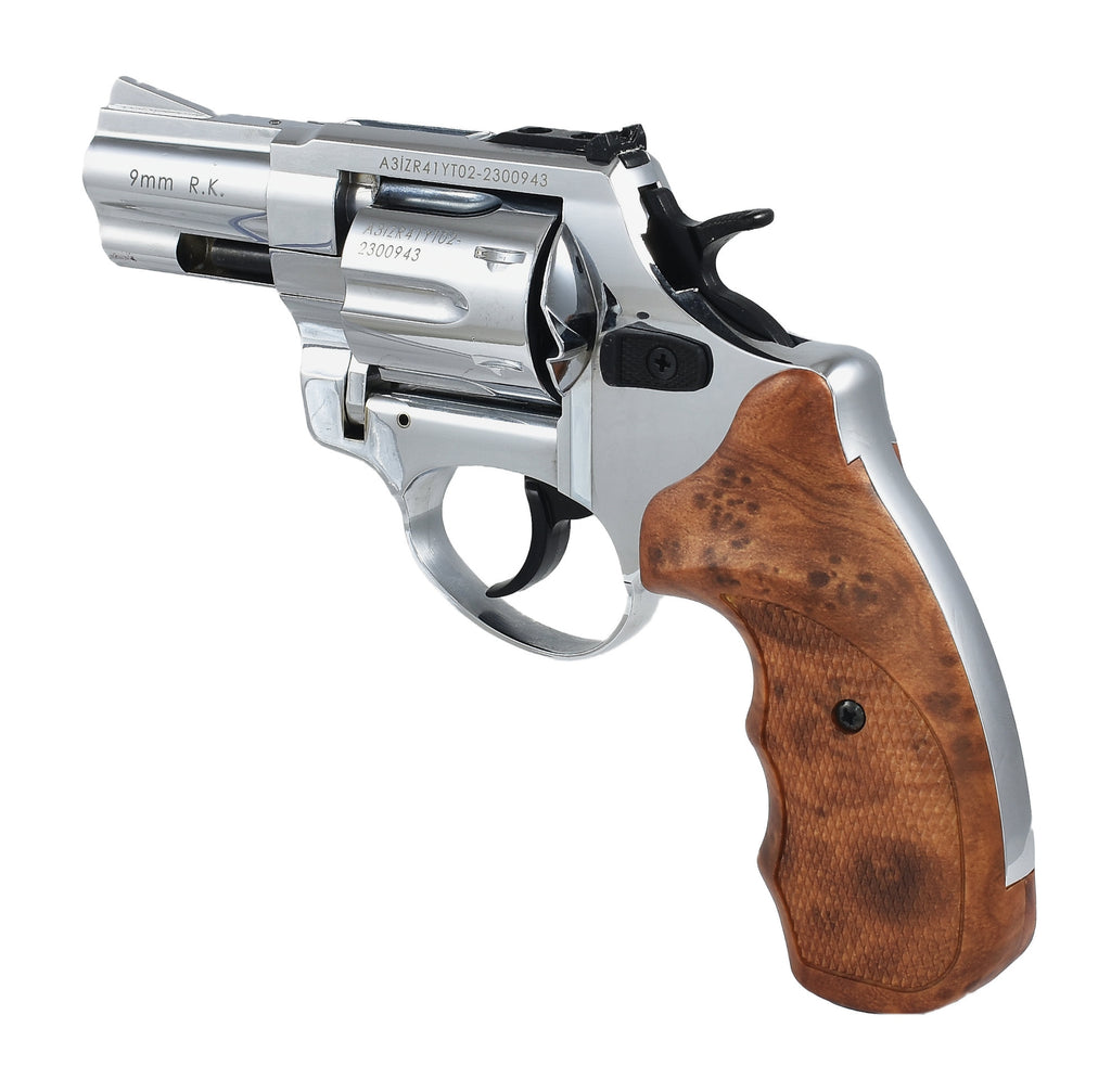 5 Zoll verchromt mit Griffschalen in Holzoptik